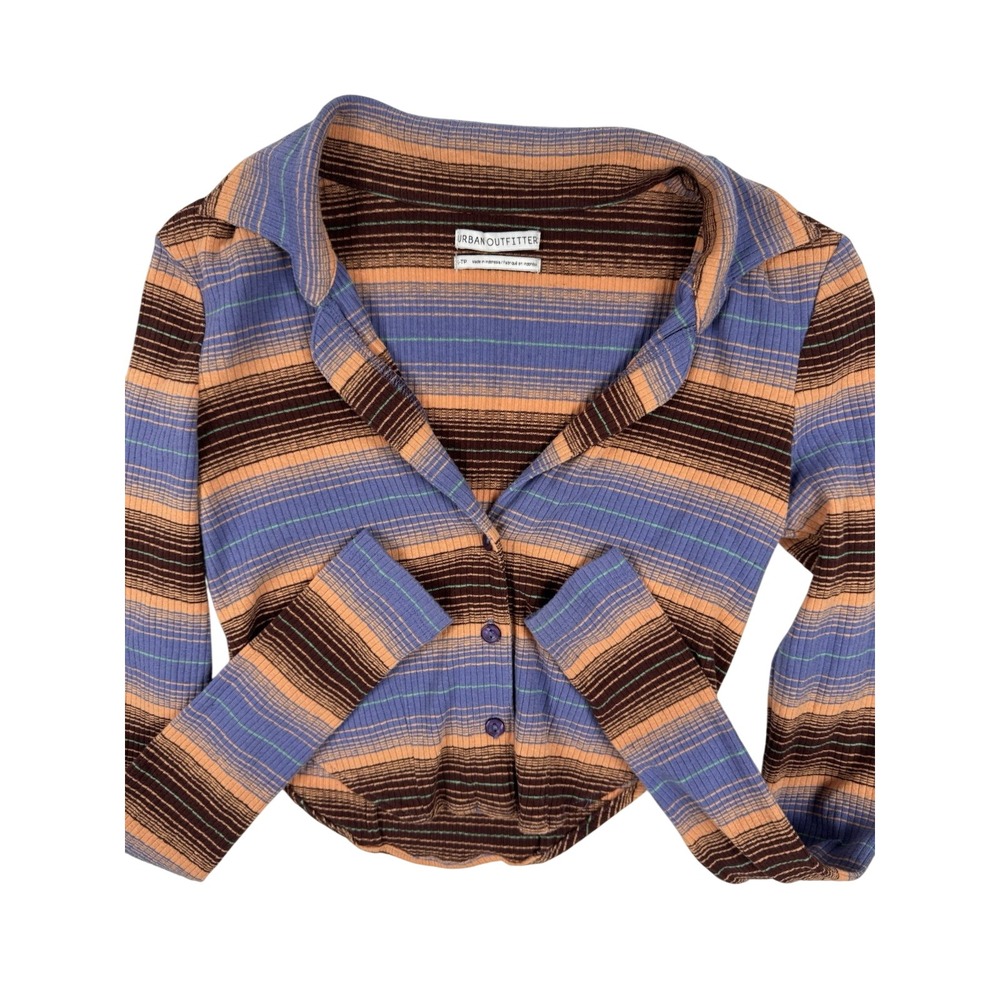 Urban Outfitters Womens XS Cropped Ribbed Stripe Button Top Boho Y2K Stretch‎
